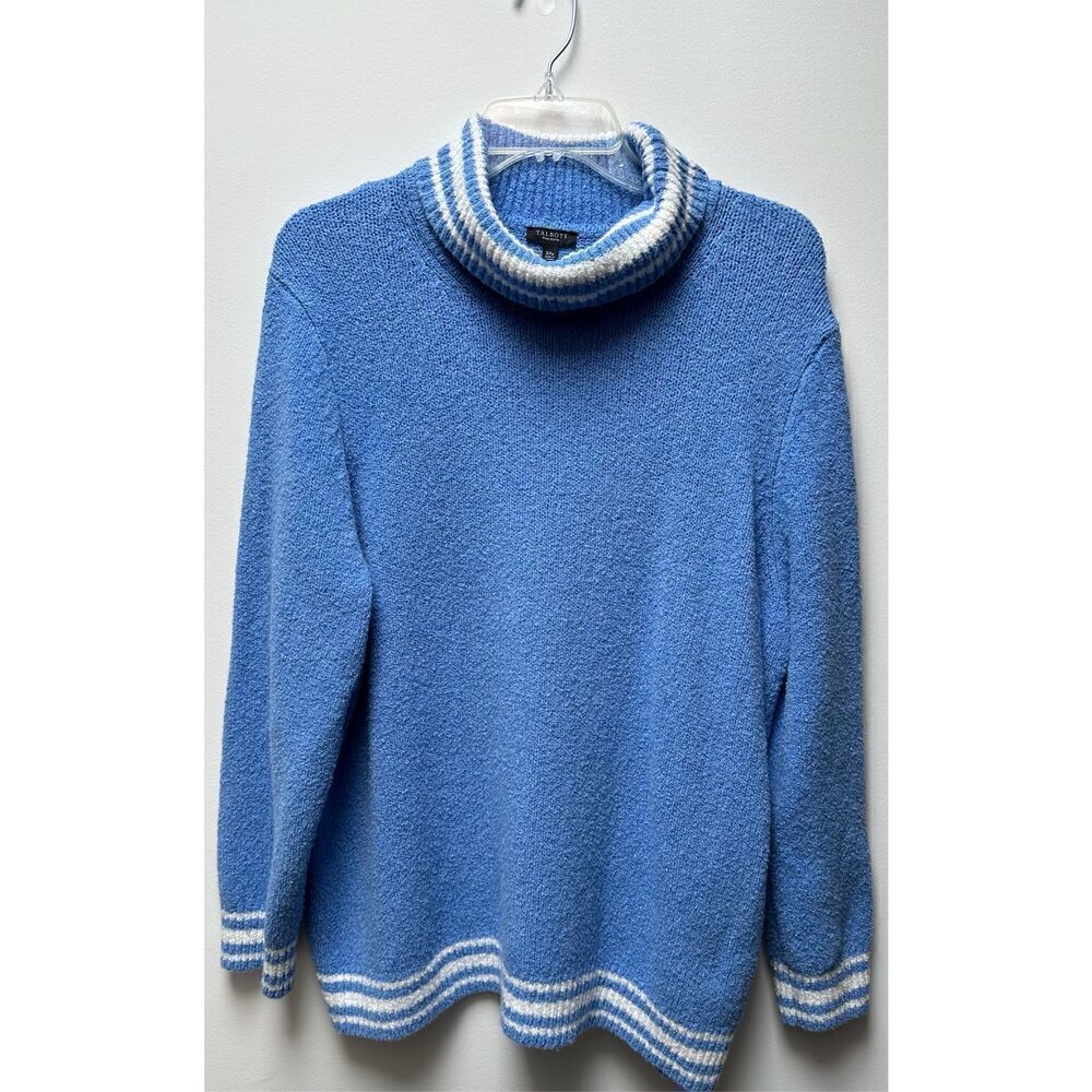 Talbots women’s blue turtleneck sweater with white stripes size 2XP. #26-1491